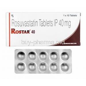 Rostar, Rosuvastatin 40mg box and tablets