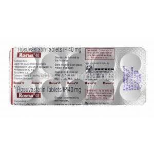 Rostar, Rosuvastatin 40mg tablets back