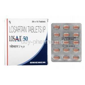 Losar, Losartan 50mg box and tablets