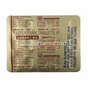 Losar, Losartan 50mg tablets back