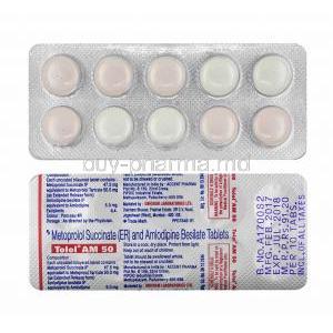 Tolol AM, Amlodipine and  Metoprolol Succinate 50mg tablets