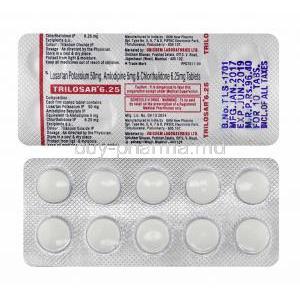 Trilosar, Losartan, Amlodipine and Chlorthalidone 6.25mg tablets