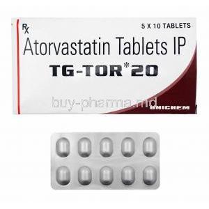 TG-Tor, Atorvastatin 20mg box and tablets
