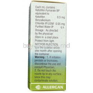 Abalon, Generic Zaditor,  Ketotifen Fumarate Eye Drops Box Composition