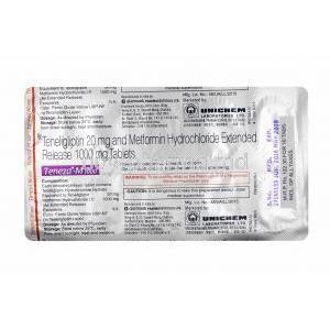 Teneza-M, Metformin 1000mg and Teneligliptin tablets back