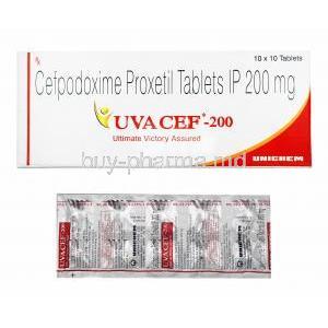 Uva Cef, Cefpodoxime 200mg box and tablets