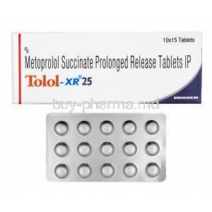 Tolol -XR, Metoprolol Succinate 25mg box and tablets