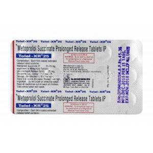 Tolol -XR, Metoprolol Succinate 25mg tablets back