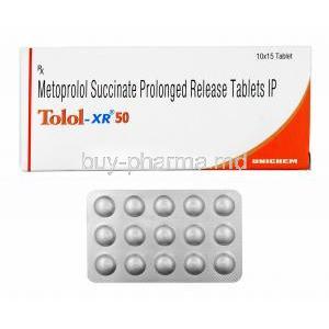 Tolol -XR, Metoprolol Succinate 50mg box and tablets