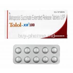 Tolol -XR, Metoprolol Succinate 100mg box and tablets