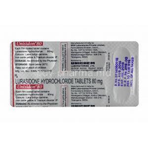 Unisidon, Lurasidone 80mg tablets back