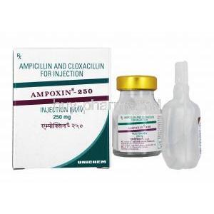 Ampoxin Injection, Ampicillin and Cloxacillin 250mg box and vial