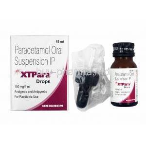 XTPara Drops, Paracetamol box and bottle