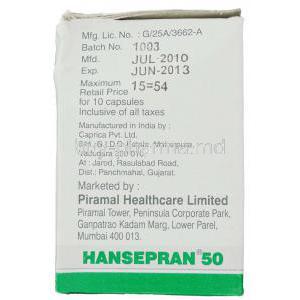 Hansepran, Generic  Lamprene,  Clofazimine  50 Mg Manufacturer Information