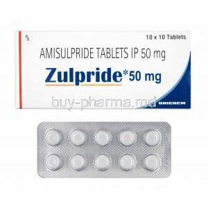 Zulpride, Amisulpride 50mg box and tablets