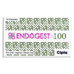 Endogest, Generic Prochieve,  Progesterone   100 Mg Soft Gelatin (Cipla) Box Front