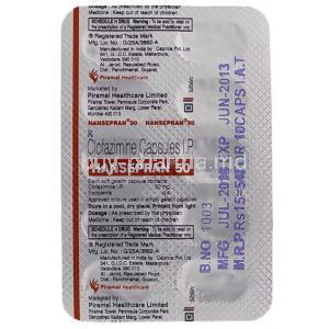 Hansepran, Generic  Lamprene,  Clofazimine  50 Mg Packaging