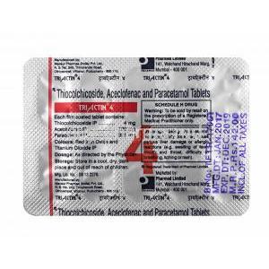 Triactin, Thiocolchicoside, Aceclofenac and Paracetamol tablets back