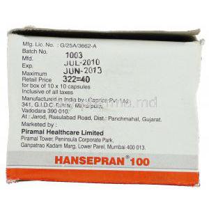 Hansepran, Generic  Lamprene,  Clofazimine  100 Mg Manufacturer Information