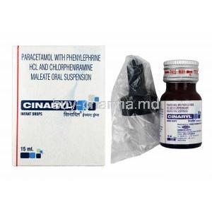 Cinaryl Infant Drops, Chlorpheniramine Maleate, Paracetamol and Phenylephrine box and bottle