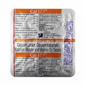 Cal 123 tablets back