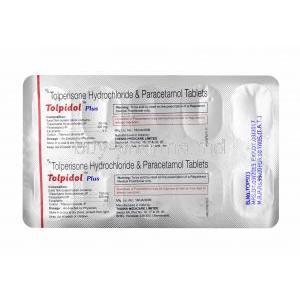 Tolpidol Plus, Tolperisone and Paracetamol tablets back