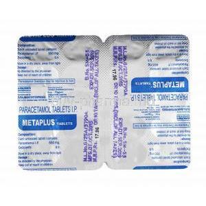 Metaplus, Paracetamol tablets back