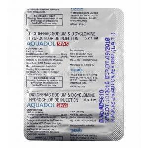 Aquadol Spas Injection, Dicyclomine and Diclofenac ampoules back