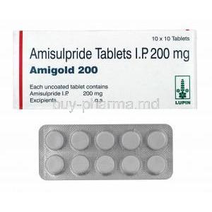 Amigoldm Amisulpride 200mg box and tablets