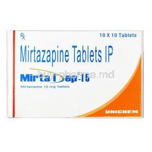 Mirtadep, Mirtazapine15mg tablets, box