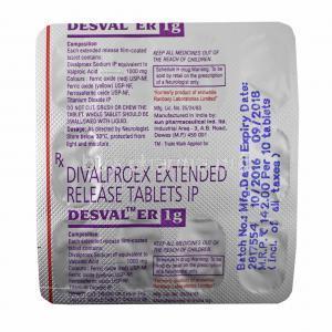 Desval, Divalproex 1g tablets back