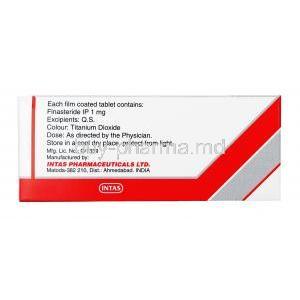 Finalo,Finasteride, 1 mg,Tablet, box back