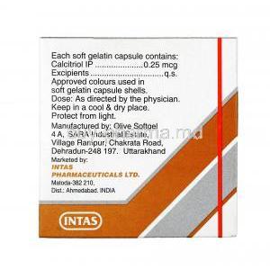 Caltive,Calctitriol,0.25mcg, Soft Gelatin Capsule, box back side