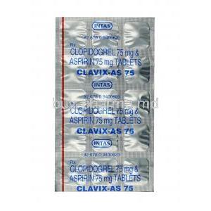 Clavix-AS,Aspirin + Clopidogrel, 75mg + 75mg, Tablet, sheet information