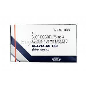 Clavix-AS,Aspirin + Clopidogrel, 150mg + 75mg, Tablet, Box