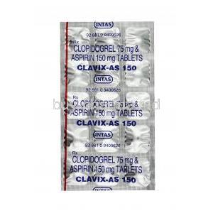 Clavix-AS,Aspirin + Clopidogrel, 150mg + 75mg, Tablet, sheet information