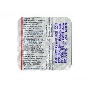 Elipran,Eletriptan,20 mg,Tablet, Sheet information