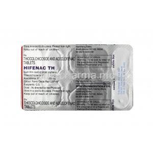 Hifenac TH, Aceclofenac+Thiocolchicoside, 100 mg4 mg, Tablet, sheet inforamtion