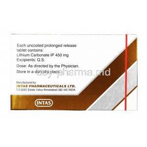 Intalith CR,Lithium 450 mg, Tablet(CR), box back information