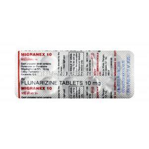 Migranex,Flunarizine,10 mg,Tablet, Sheet information