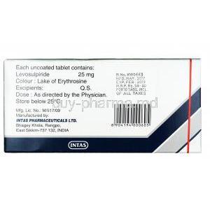 Neopride, Levosulpiride, 25 mg,Tablet, box back information