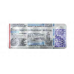 Nortas CR, Norethisterone, 10 mg, Tablet(CR), sheet information