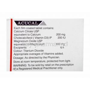 Acucal, Calcium Citrate, Cholecalciferol and Magnesium composition