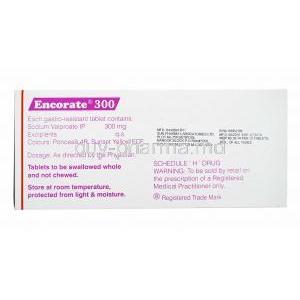 Encorate, Valproic Acid 300mg composition