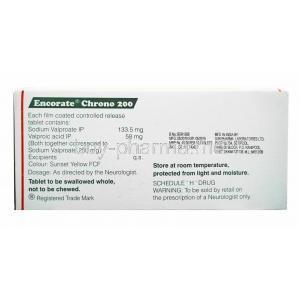 Encorate Chrono, Sodium Valproate 133.5mg and Valproic Acid 58mg composition
