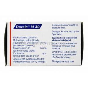 Duzela M, Duloxetine 30mg and Methylcobalamin 1500mcg composition