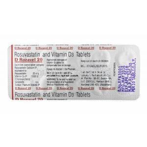D Rozavel, Rosuvastatin and Vitamin D3 tablets back