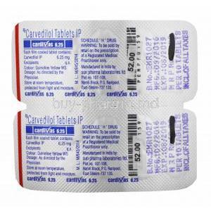 Cardivas, Carvedilol 6.25mg tablets back