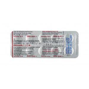 Provanol SR, Propranolol, 80 mg,Tablet, sheet information