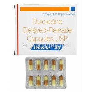 Duzela, Duloxetine 40mg box and capsules